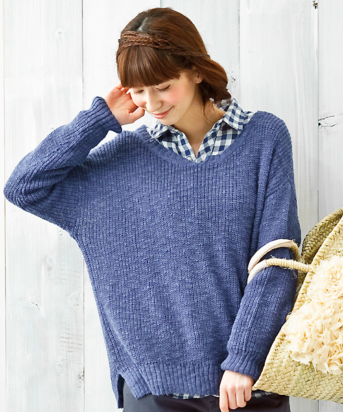 coen（コーエン）の「綿麻畦編みニットプルオーバー（ニット/セーター・レディース・オフホワイト/ロイヤルブルー・フリー）」の2枚目の写真