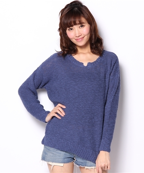 coen（コーエン）の「綿麻畦編みニットプルオーバー（ニット/セーター・レディース・オフホワイト/ロイヤルブルー・フリー）」の8枚目の写真