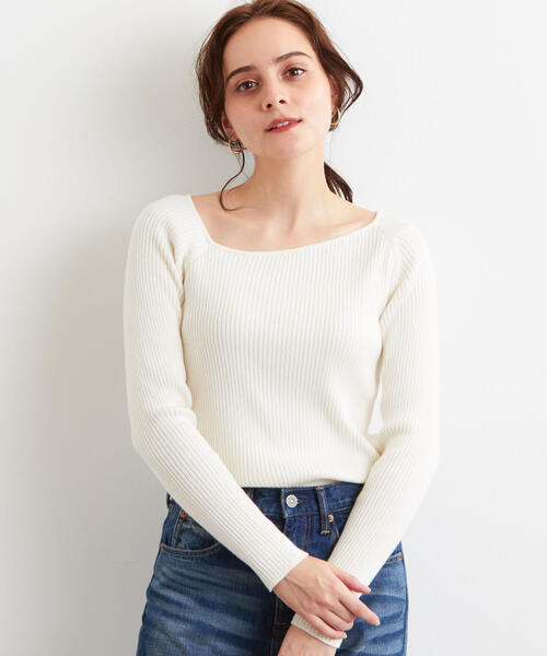 green label relaxing（グリーンレーベルリラクシング）の「[手洗い可能] FFC リブ ワンショル ニット ◆（ニット/セーター・レディース・オフホワイト/レッド/ネイビー/イエロー・FREE）」の2枚目の写真