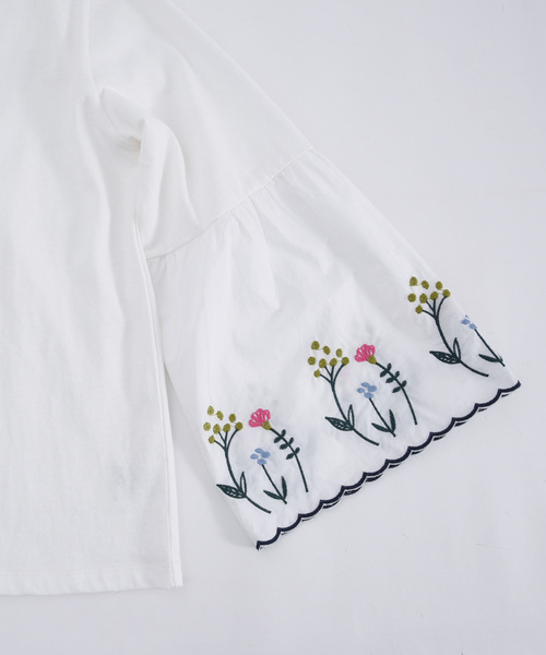 POU DOU DOU（プードゥドゥ）の「フラワー刺繍ベル袖トップス（Tシャツ/カットソー・レディース・ブラック/オフホワイト/ミント・3）」の15枚目の写真