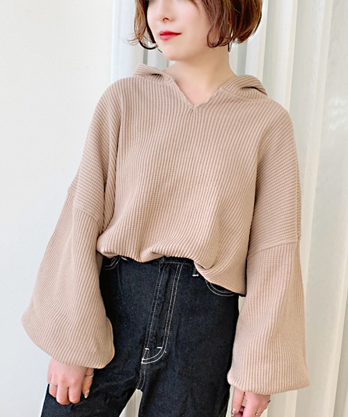 apres jour（アプレジュール）の「ワッフルフードトップス【ZOZOTOWN限定アイテム】（Tシャツ/カットソー・レディース・ブラック/ベージュ/クリーム・フリー）」の3枚目の写真