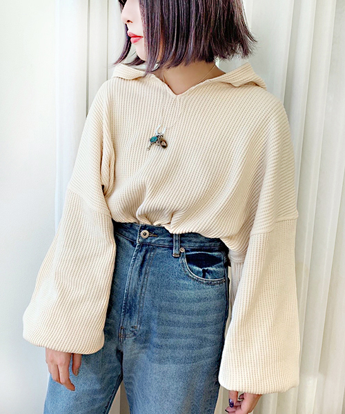 apres jour（アプレジュール）の「ワッフルフードトップス【ZOZOTOWN限定アイテム】（Tシャツ/カットソー・レディース・ブラック/ベージュ/クリーム・フリー）」の4枚目の写真