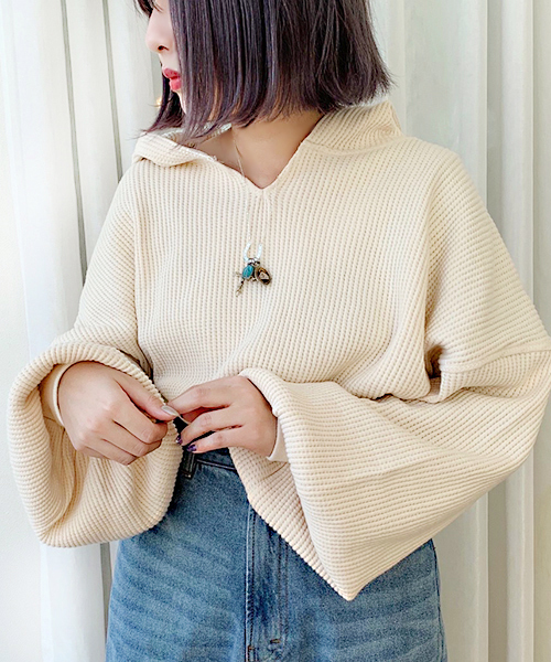 apres jour（アプレジュール）の「ワッフルフードトップス【ZOZOTOWN限定アイテム】（Tシャツ/カットソー・レディース・ブラック/ベージュ/クリーム・フリー）」の6枚目の写真