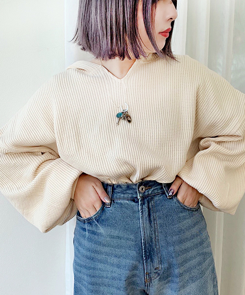 apres jour（アプレジュール）の「ワッフルフードトップス【ZOZOTOWN限定アイテム】（Tシャツ/カットソー・レディース・ブラック/ベージュ/クリーム・フリー）」の7枚目の写真