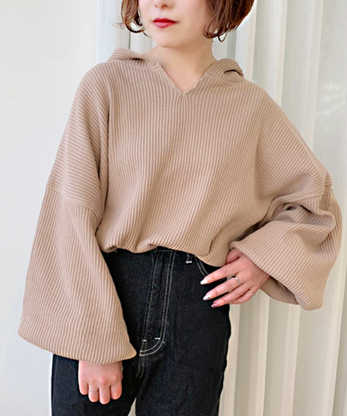 apres jour（アプレジュール）の「ワッフルフードトップス【ZOZOTOWN限定アイテム】（Tシャツ/カットソー・レディース・ブラック/ベージュ/クリーム・フリー）」の14枚目の写真