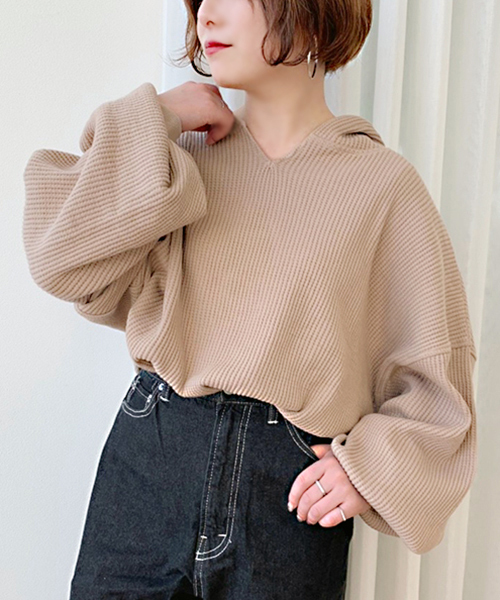 apres jour（アプレジュール）の「ワッフルフードトップス【ZOZOTOWN限定アイテム】（Tシャツ/カットソー・レディース・ブラック/ベージュ/クリーム・フリー）」の16枚目の写真