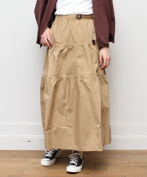Gramicci（グラミチ）の「GRAMICCI / グラミチ ウェザーティアードスカート WEATHER TIERED SKIRT（スカート・レディース・ブラック/オリーブ/サンドベージュ/ドット/ネイビー・M）」の3枚目の写真