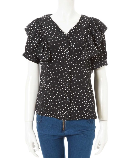 fifth（フィフス）の「ドット柄パフスリーブフリルブラウス（シャツ/ブラウス・レディース・ホワイト/ブラック・MEDIUM）」の8枚目の写真