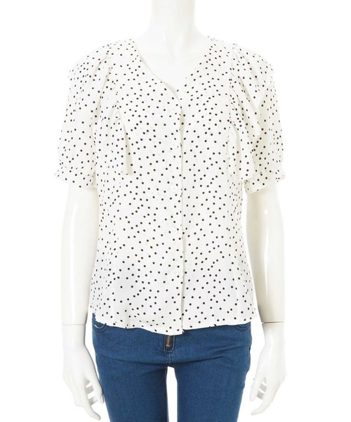 fifth（フィフス）の「ドット柄パフスリーブフリルブラウス（シャツ/ブラウス・レディース・ホワイト/ブラック・MEDIUM）」の10枚目の写真