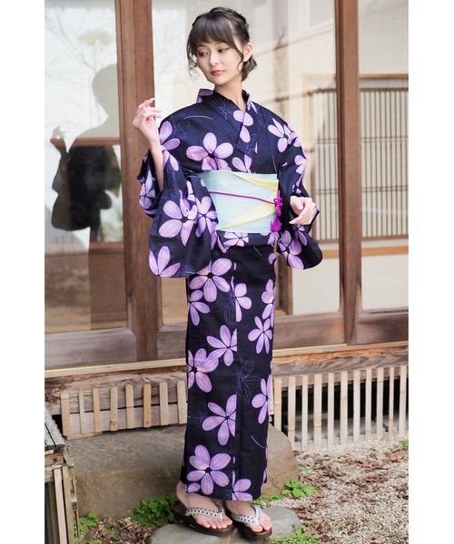 花柄浴衣・帯・巾着3点セット　下駄もよければ。 sugar nine 浴衣 浴衣3点セット（浴衣・帯・下駄） レディース