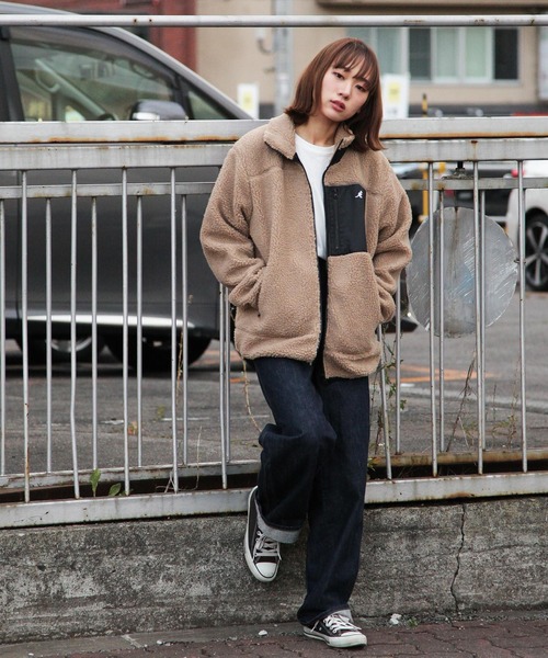 セール】【KANGOL】 ワンポイント ロゴ 刺繍 シープ ボアジャケット