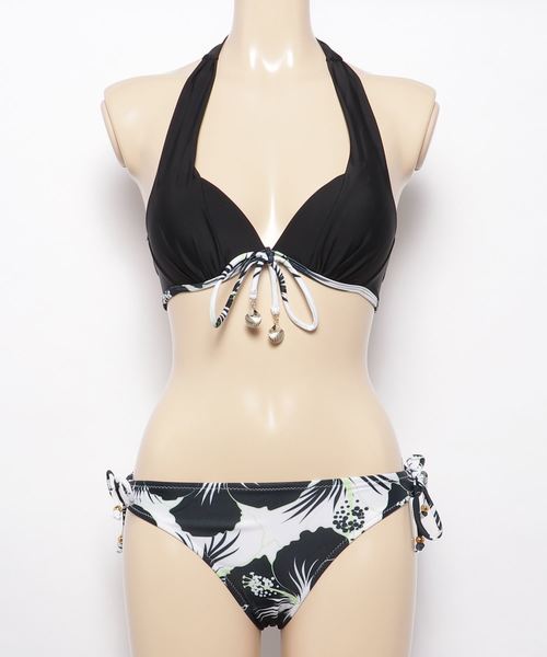 セール】オフショルカバーアップ付タンキニ・ビキニ 4点セット（水着