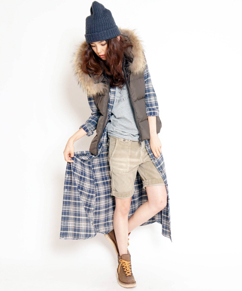 goa(ゴア)の「ケミカルバイオ加工 ネルチェックロングシャツ(ワンピース・レディース・A/B/C/D・FREE)」の4枚目の写真