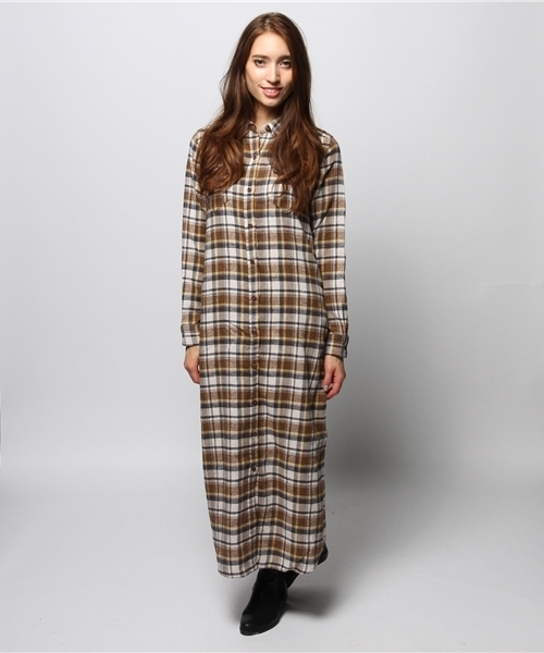 goa(ゴア)の「ケミカルバイオ加工 ネルチェックロングシャツ(ワンピース・レディース・A/B/C/D・FREE)」の3枚目の写真