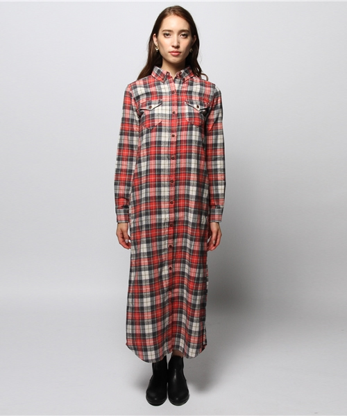 goa(ゴア)の「ケミカルバイオ加工 ネルチェックロングシャツ(ワンピース・レディース・A/B/C/D・FREE)」の10枚目の写真