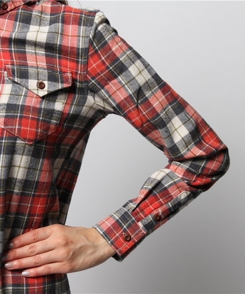 goa(ゴア)の「ケミカルバイオ加工 ネルチェックロングシャツ(ワンピース・レディース・A/B/C/D・FREE)」の13枚目の写真