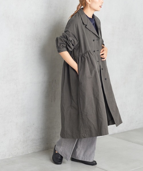 PUAL CE CIN（ピュアルセシン）の「【Ｄｕ　ｎｏｉｒ】ダブルギャザーコート（ワンピース・レディース・チャコールグレー/ベージュ・FREE）」の2枚目の写真