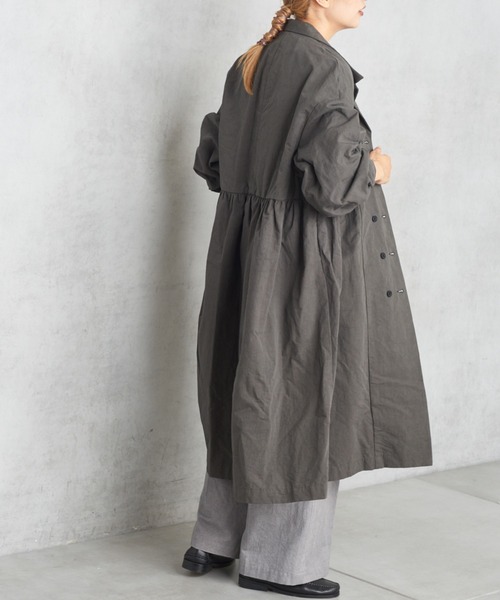 PUAL CE CIN（ピュアルセシン）の「【Ｄｕ　ｎｏｉｒ】ダブルギャザーコート（ワンピース・レディース・チャコールグレー/ベージュ・FREE）」の7枚目の写真
