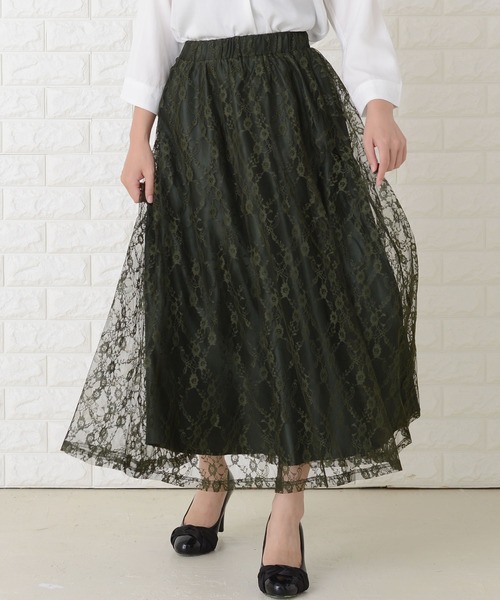 Lace Ladies(レースレディース)の「花柄総レースロング丈スカート(スカート・レディース・ネイビー/ブラック/グリーン/ブラウン・FREE)」の3枚目の写真