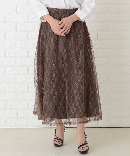 Lace Ladies(レースレディース)の「花柄総レースロング丈スカート(スカート・レディース・ネイビー/ブラック/グリーン/ブラウン・FREE)」の17枚目の写真