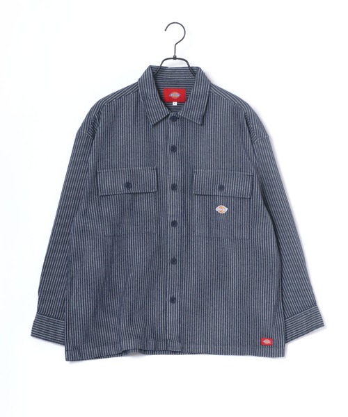Dickies（ディッキーズ）の「Dickies/ディッキーズ オーバーサイズ ワークシャツ/CPOシャツ（シャツ/ブラウス・メンズ・ベージュ/ストライプ・M/L/XL）」の4枚目の写真