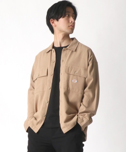 Dickies（ディッキーズ）の「Dickies/ディッキーズ オーバーサイズ ワークシャツ/CPOシャツ（シャツ/ブラウス・メンズ・ベージュ/ストライプ・M/L/XL）」の14枚目の写真
