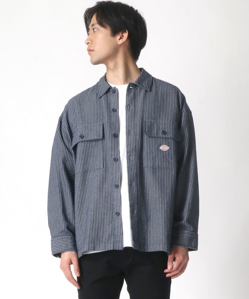 Dickies（ディッキーズ）の「Dickies/ディッキーズ オーバーサイズ ワークシャツ/CPOシャツ（シャツ/ブラウス・メンズ・ベージュ/ストライプ・M/L/XL）」の17枚目の写真