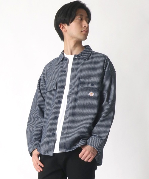 Dickies（ディッキーズ）の「Dickies/ディッキーズ オーバーサイズ ワークシャツ/CPOシャツ（シャツ/ブラウス・メンズ・ベージュ/ストライプ・M/L/XL）」の16枚目の写真