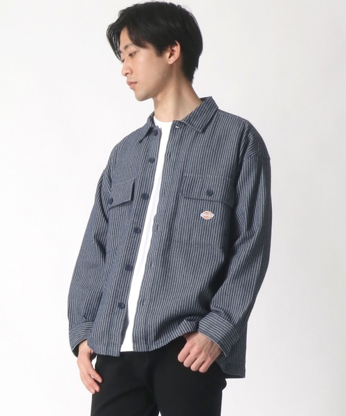 Dickies（ディッキーズ）の「Dickies/ディッキーズ オーバーサイズ ワークシャツ/CPOシャツ（シャツ/ブラウス・メンズ・ベージュ/ストライプ・M/L/XL）」の15枚目の写真