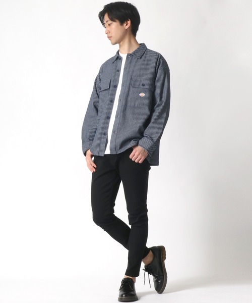 Dickies（ディッキーズ）の「Dickies/ディッキーズ オーバーサイズ ワークシャツ/CPOシャツ（シャツ/ブラウス・メンズ・ベージュ/ストライプ・M/L/XL）」の22枚目の写真
