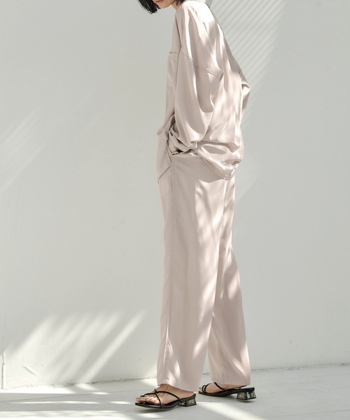 セール】【EMMA】とろみサテンサイドタックイージーパンツ