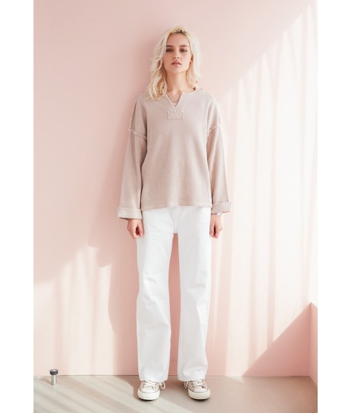 ALEXIA STAM(アリシアスタン)の「Waffle Key Neck Top/ワッフルキーネックトップ(Tシャツ/カットソー・レディース・アイボリー/グリーン系その他/ピンク系その他・FREE)」の7枚目の写真