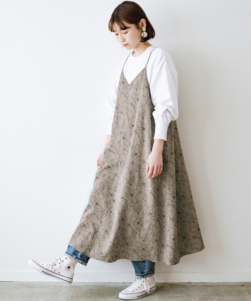 総柄だけど大人っぽい シンプルトップスに合わせて華やぐ オリジナルプリントの花柄キャミワンピース ワンピース Haco ハコ のファッション ワンピース セール
