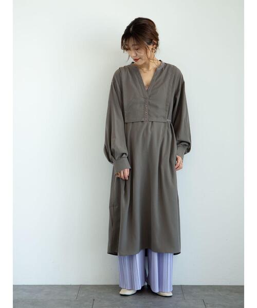 Sugar spoon（シュガースプーン）の「・SUGAR SPOON レイヤードシャツワンピ＊（ワンピース・レディース・チャコールグレー/ライトカーキ/ベージュ・FREE）」の11枚目の写真