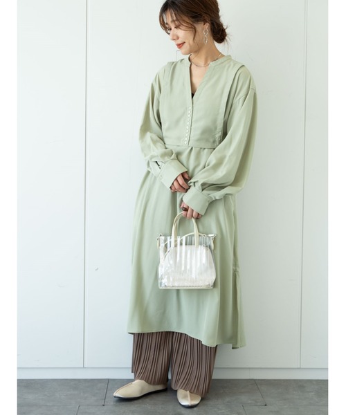 Sugar spoon（シュガースプーン）の「・SUGAR SPOON レイヤードシャツワンピ＊（ワンピース・レディース・チャコールグレー/ライトカーキ/ベージュ・FREE）」の3枚目の写真