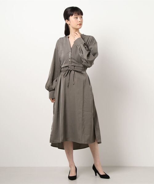 Sugar spoon（シュガースプーン）の「・SUGAR SPOON レイヤードシャツワンピ＊（ワンピース・レディース・チャコールグレー/ライトカーキ/ベージュ・FREE）」の4枚目の写真