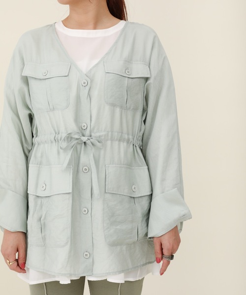 sakishimatokyo（サキシマトーキョー）の「サキシマamp「シアードルマンシャツジャケット」（ノーカラージャケット・レディース・ピンク/アイボリー/ブラック/ミント・FREE）」の9枚目の写真