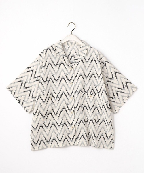 179/WG(イチナナキュウダブルジー)の「ジグザグ柄開襟シャツ(シャツ/ブラウス・レディース・オフホワイト/ブラック/ベージュ・MEDIUM)」の18枚目の写真