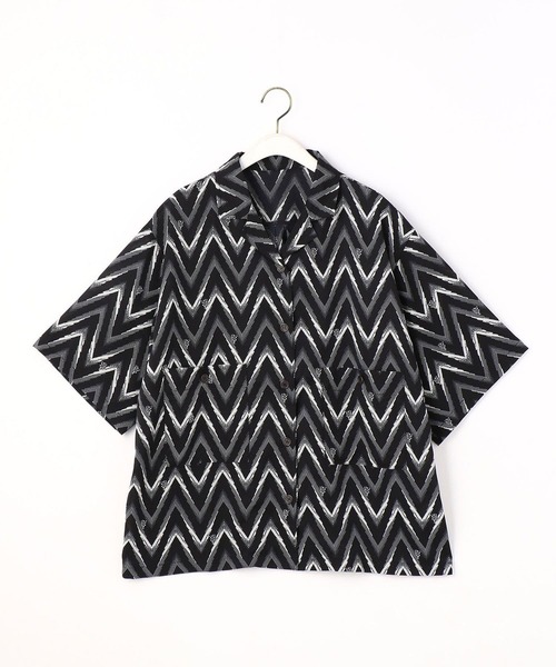 179/WG(イチナナキュウダブルジー)の「ジグザグ柄開襟シャツ(シャツ/ブラウス・レディース・オフホワイト/ブラック/ベージュ・MEDIUM)」の6枚目の写真