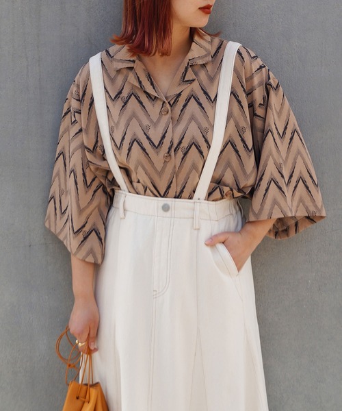 179/WG(イチナナキュウダブルジー)の「ジグザグ柄開襟シャツ(シャツ/ブラウス・レディース・オフホワイト/ブラック/ベージュ・MEDIUM)」の19枚目の写真