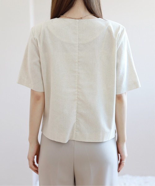 【新品未使用】plage ノーカラー half sleeve ジャケット36半袖 ジャケット ノーカラージャケット ファンシーチェックノーカラー