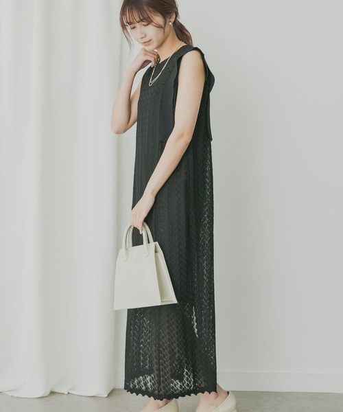 KBF+（ケービーエフプラス）の「KBF+　パターンレースノースリワンピース（ワンピース・レディース・ホワイト系その他/ブラック・ONE）」の2枚目の写真