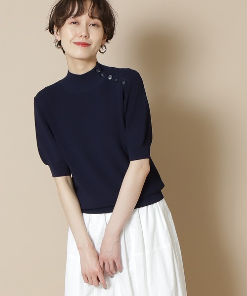 N.（N. Natural Beauty Basic）（エヌエヌナチュラルビューティーベーシック）の「【追加生産】◆スコッチボタン五分袖ニット（ニット/セーター・レディース・ネイビー/グリーン/グレー系その他・MEDIUM）」の3枚目の写真