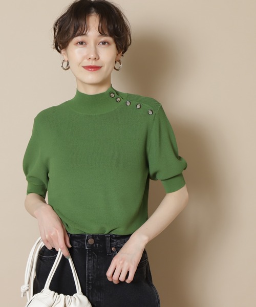 N.（N. Natural Beauty Basic）（エヌエヌナチュラルビューティーベーシック）の「【追加生産】◆スコッチボタン五分袖ニット（ニット/セーター・レディース・ネイビー/グリーン/グレー系その他・MEDIUM）」の2枚目の写真