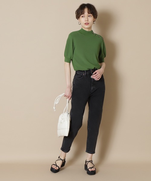 N.（N. Natural Beauty Basic）（エヌエヌナチュラルビューティーベーシック）の「【追加生産】◆スコッチボタン五分袖ニット（ニット/セーター・レディース・ネイビー/グリーン/グレー系その他・MEDIUM）」の4枚目の写真