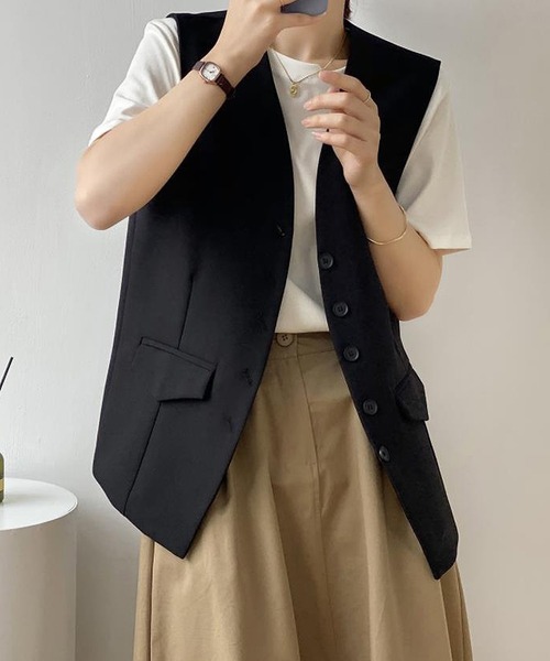 Ulysses(ユリシス)の「ノーカラーベスト(ベスト・レディース・ブラック/ベージュ・M/L)」の4枚目の写真