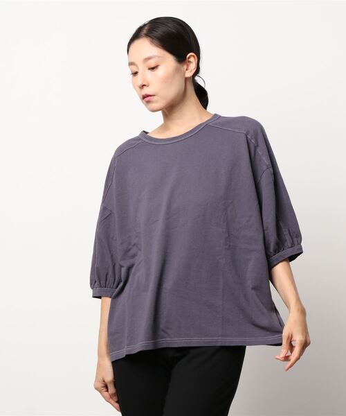 Samansa Mos2（サマンサ モスモス）の「製品染め配色ステッチゆるカットソー（Tシャツ/カットソー・レディース・パープル/ブラウン/チャコール/ベージュ/ミント/マスタード・ﾌﾘ-）」の9枚目の写真