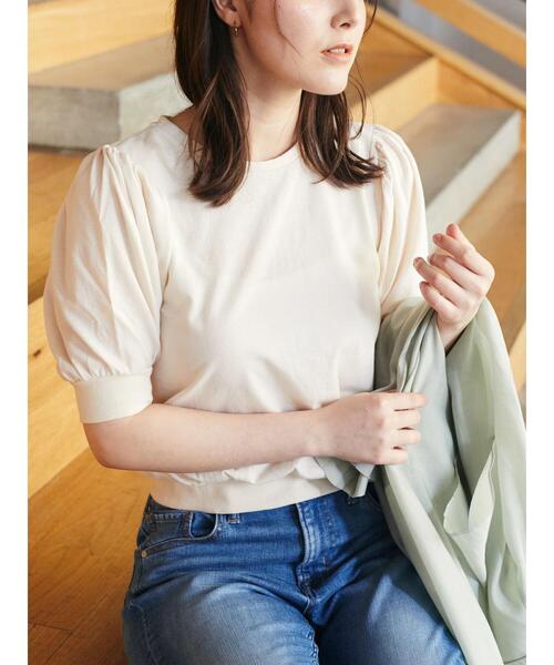 Areeam(アリーム)の「ベーシックパフスリーブトップス(Tシャツ/カットソー・レディース・チャコールグレー/オフホワイト・FREE)」の1枚目の写真