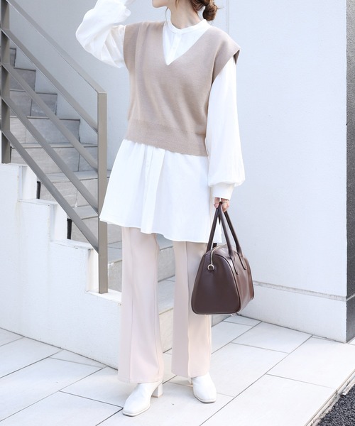 one after another NICE CLAUP(ワンアフターアナザーナイスクラップ)の「ニットベストセットシャツチュニック(チュニック・レディース・ブラウン/オフホワイト/グリーン・FREE)」の16枚目の写真