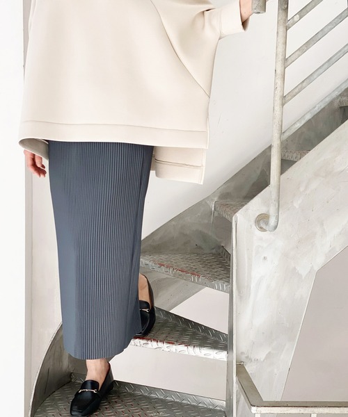 ottilie（オティーリエ）の「リブタイトスカート（スカート・レディース・オレンジ/グレイッシュベージュ/ブラック/チャコールグレー/グリーン/ライトベージュ/ブルー・FREE）」の3枚目の写真